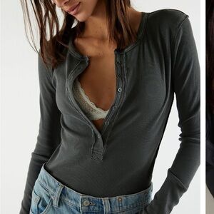 Free People Dark Gray Long Sleeve Top